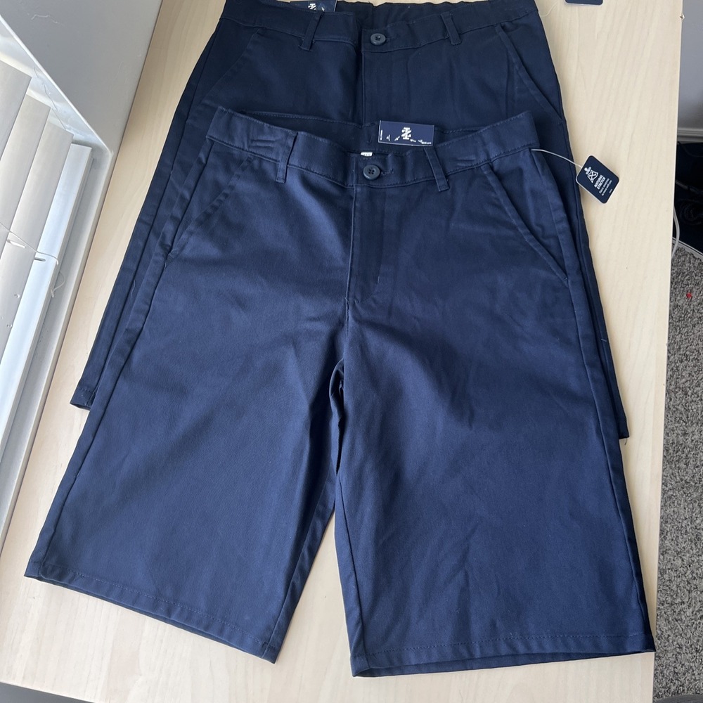 IZOD Flat Front Shorts Boys Size 16 Navy Blue Natural Stretch School Uniform 2pk